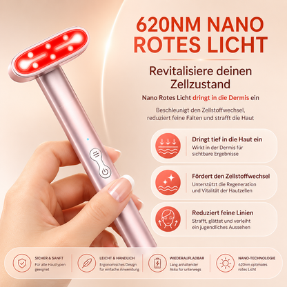 Gesichtsmassagegerät mit Mikrostrom und Rotlicht