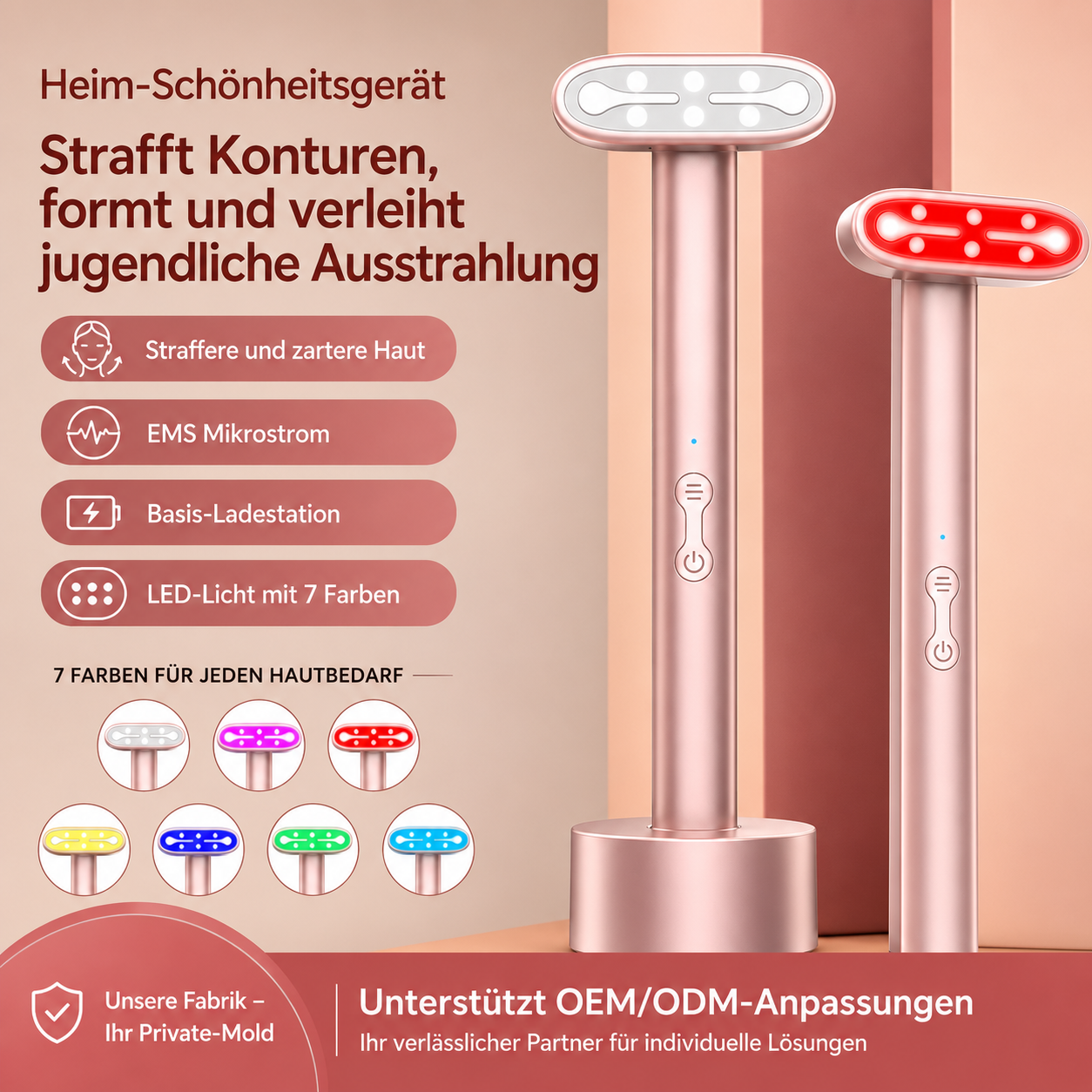Gesichtsmassagegerät mit Mikrostrom und Rotlicht